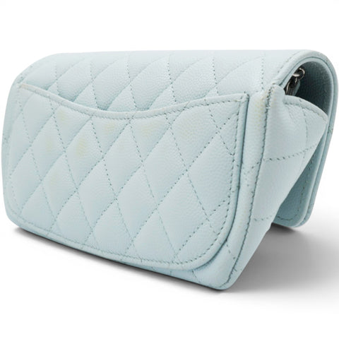 Chanel Caviar Quilted Glasses Case With Chain Light Blue 