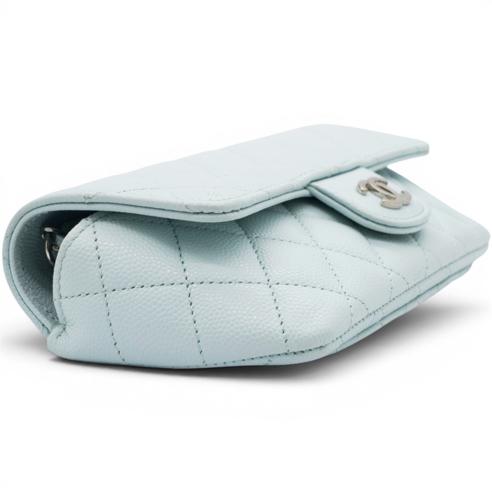 Chanel Caviar Quilted Glasses Case With Chain Light Blue 