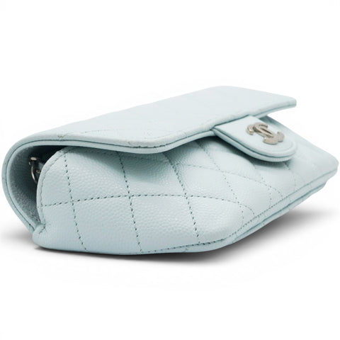 Chanel Caviar Quilted Glasses Case With Chain Light Blue 