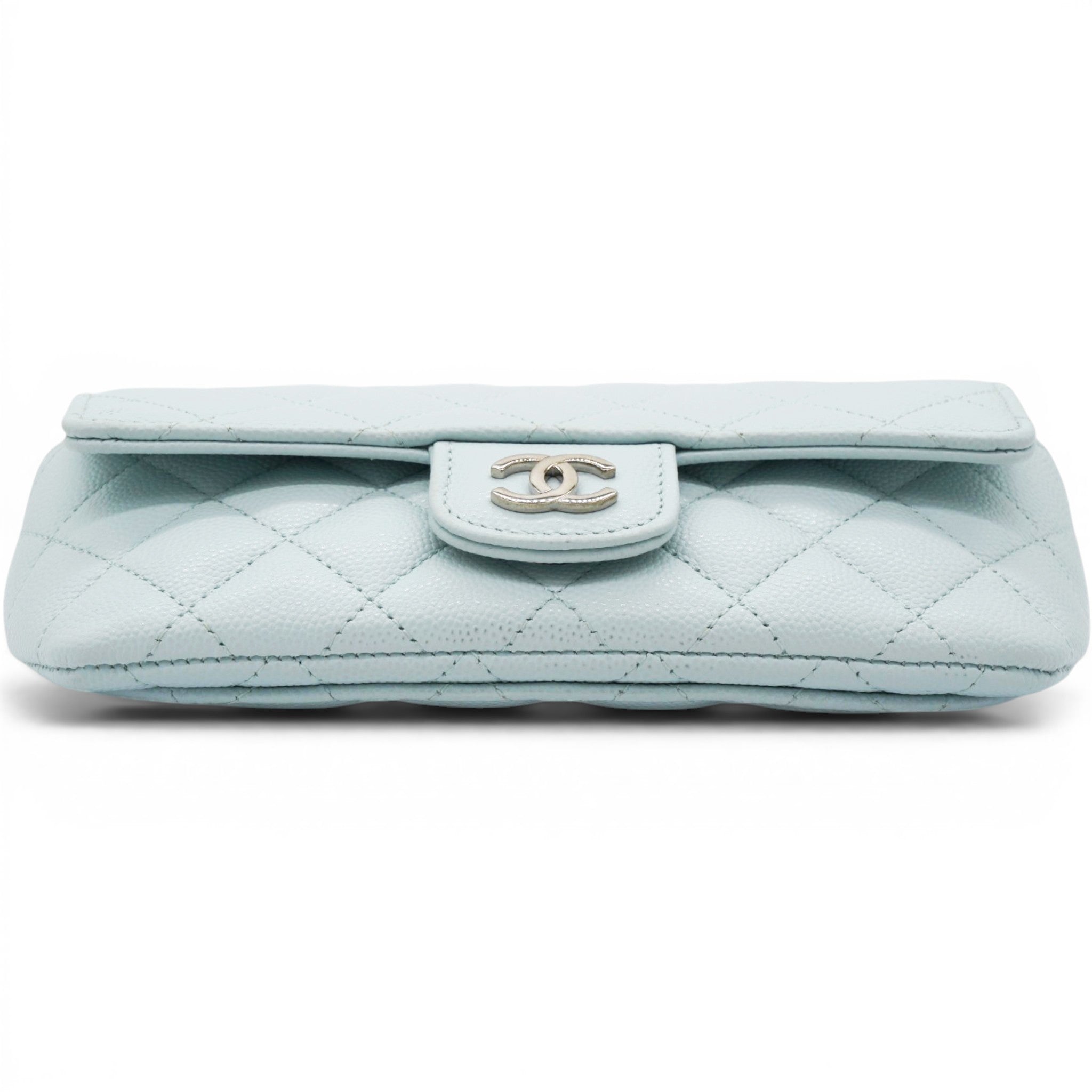 Chanel Caviar Quilted Glasses Case With Chain Light Blue 
