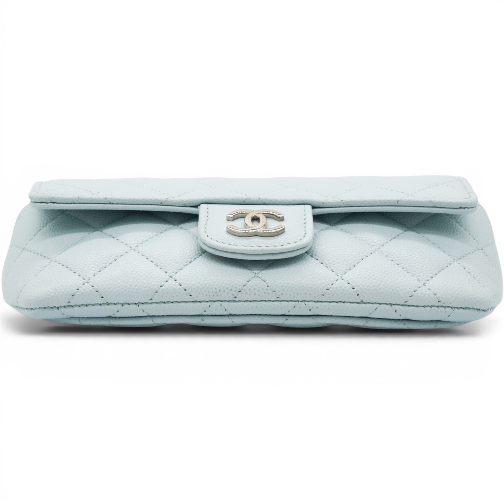 Chanel Caviar Quilted Glasses Case With Chain Light Blue 