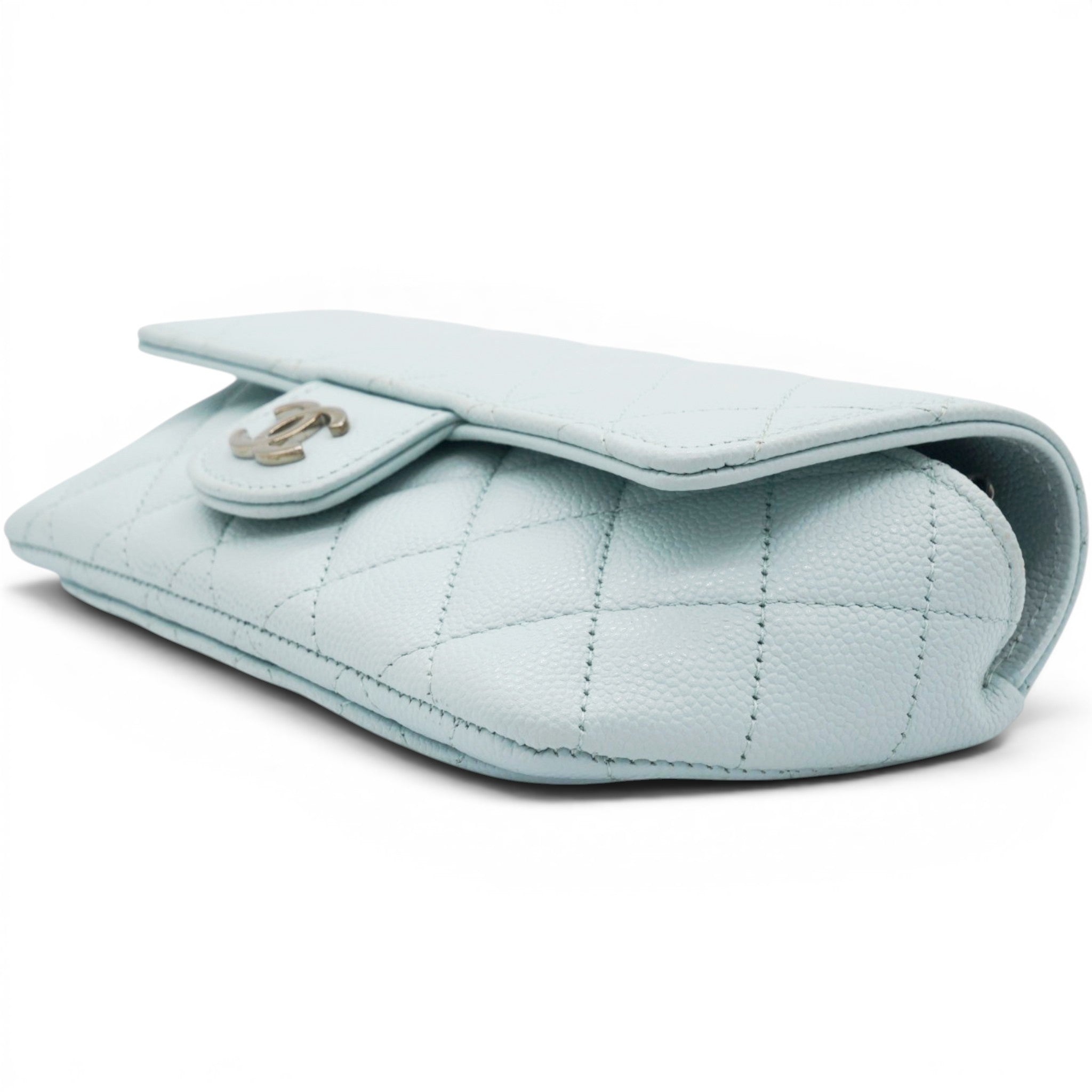 Chanel Caviar Quilted Glasses Case With Chain Light Blue 
