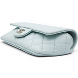 Chanel Caviar Quilted Glasses Case With Chain Light Blue 
