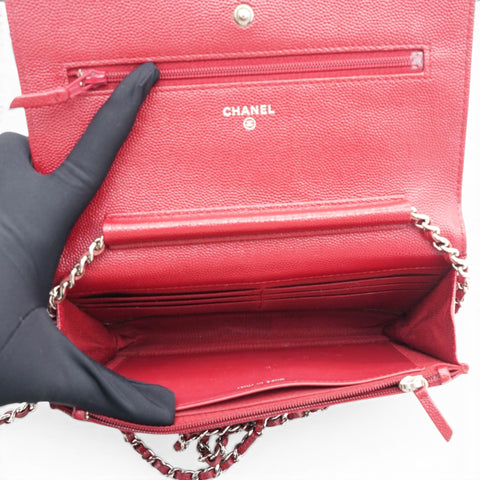 Chanel Caviar Quilted Wallet On Chain WOC Red 