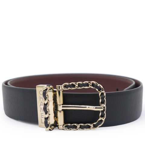 Chanel Chain Trim Leather Belt Black Size75 