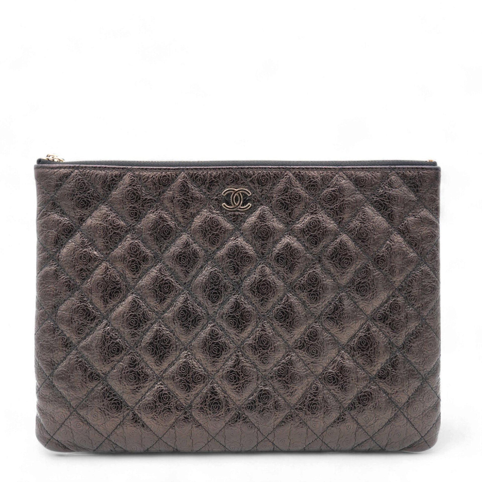 Chanel Classic Calfskin Rose-Embossed Clutch 