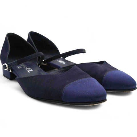 Chanel Cloth Ballet Flats Blue Size38 