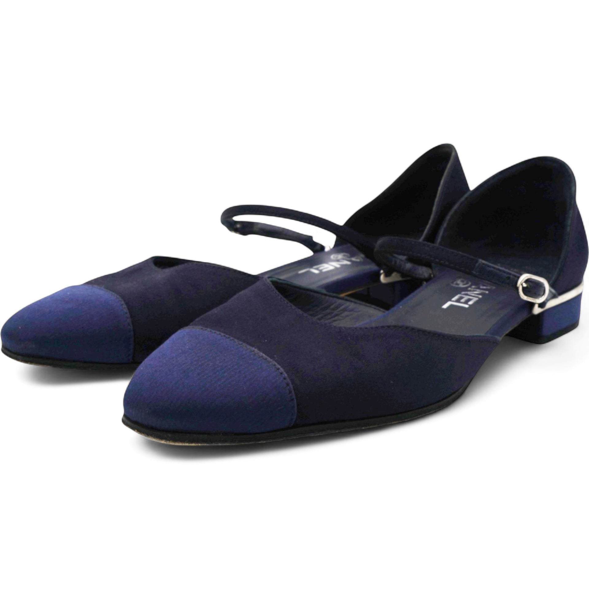 Chanel Cloth Ballet Flats Blue Size38 