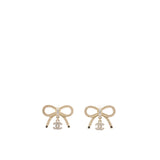 Chanel Crystal CC Bow Drop Earrings Gold 