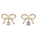 Chanel Crystal CC Bow Drop Earrings Gold 