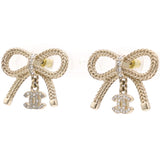 Chanel Crystal CC Bow Drop Earrings Gold 