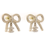 Chanel Crystal CC Bow Drop Earrings Gold 