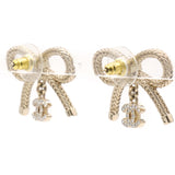 Chanel Crystal CC Bow Drop Earrings Gold 