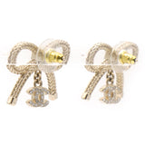 Chanel Crystal CC Bow Drop Earrings Gold 