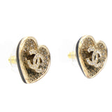 Chanel Crystal Metal CC Heart Earrings Gold 