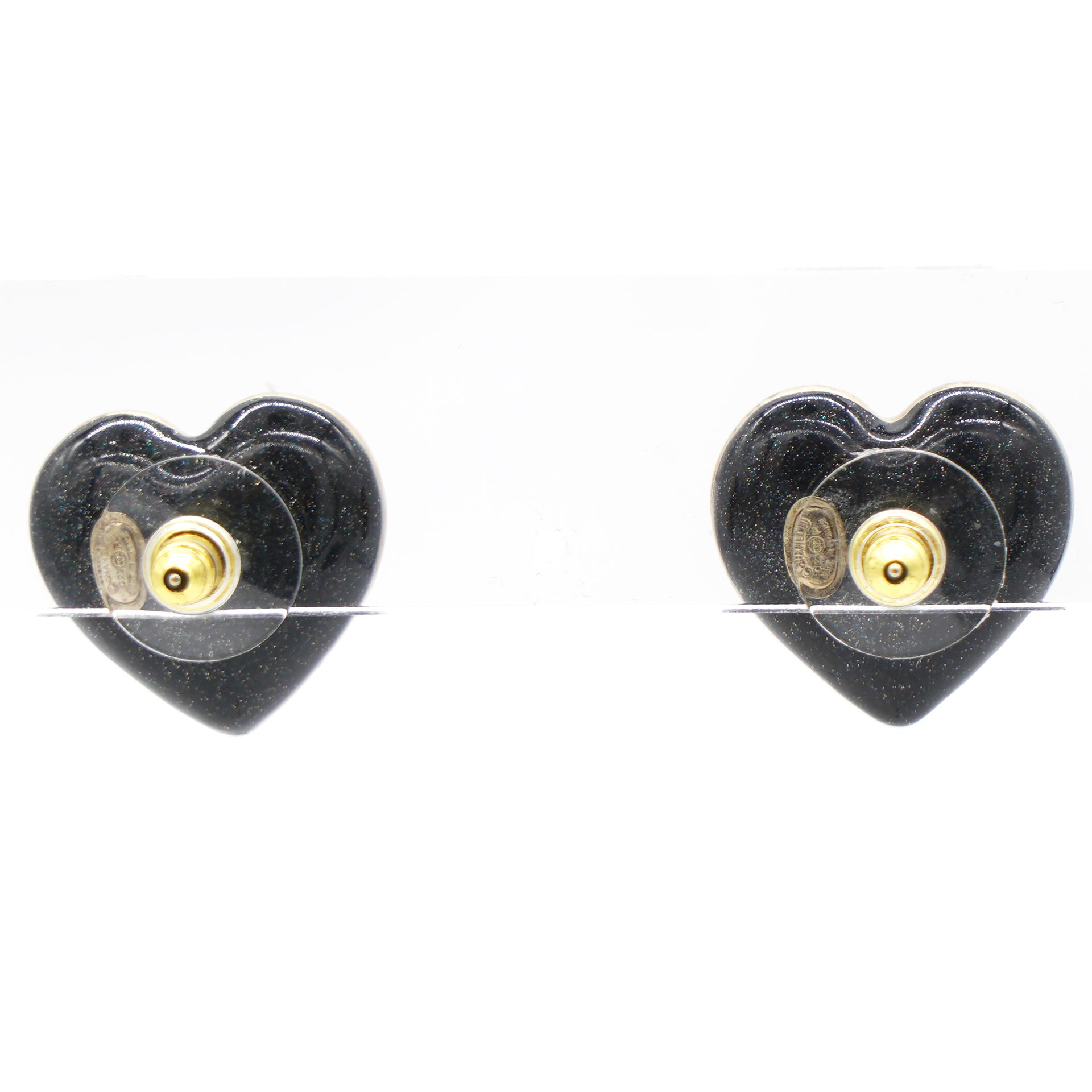 Chanel Crystal Metal CC Heart Earrings Gold 