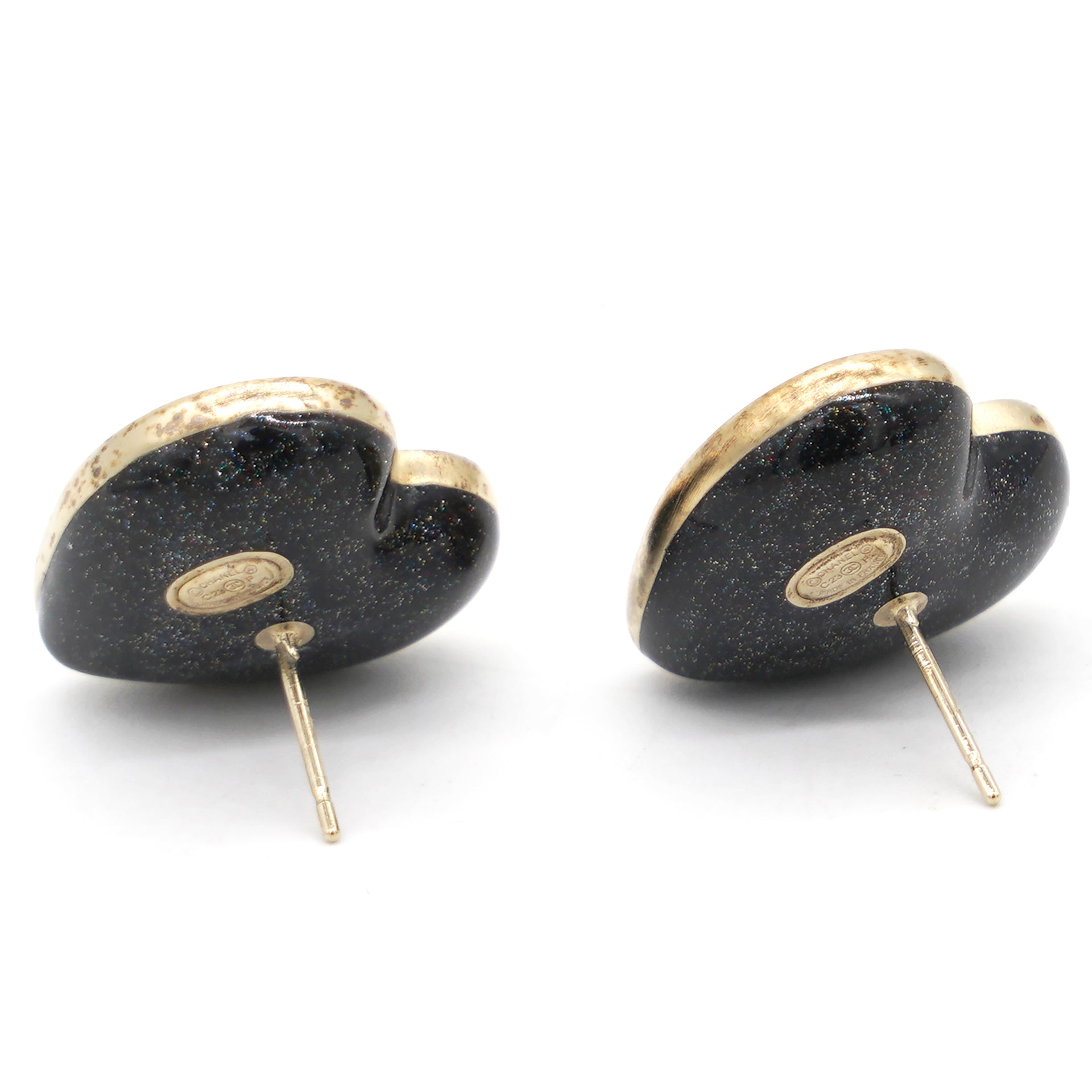 Chanel Crystal Metal CC Heart Earrings Gold 