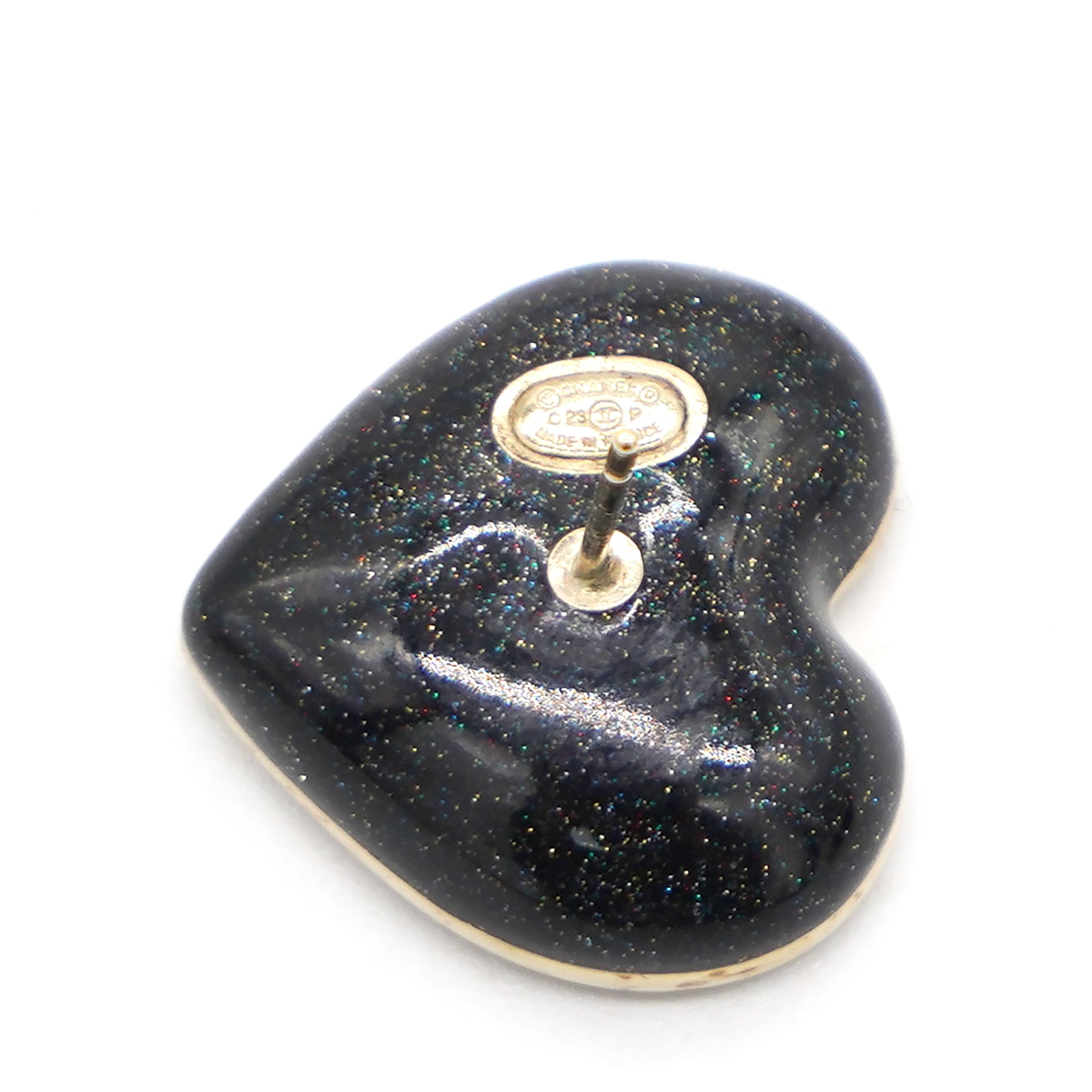 Chanel Crystal Metal CC Heart Earrings Gold 