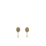  Chanel Crystal Pearl Crown CC Drop Earrings Gold 