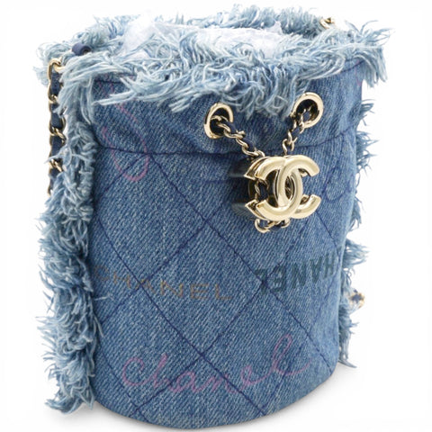 Chanel Denim Quilted Mood Mini Bucket With Chain Blue Multicolor 