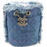 Chanel Denim Quilted Mood Mini Bucket With Chain Blue Multicolor 