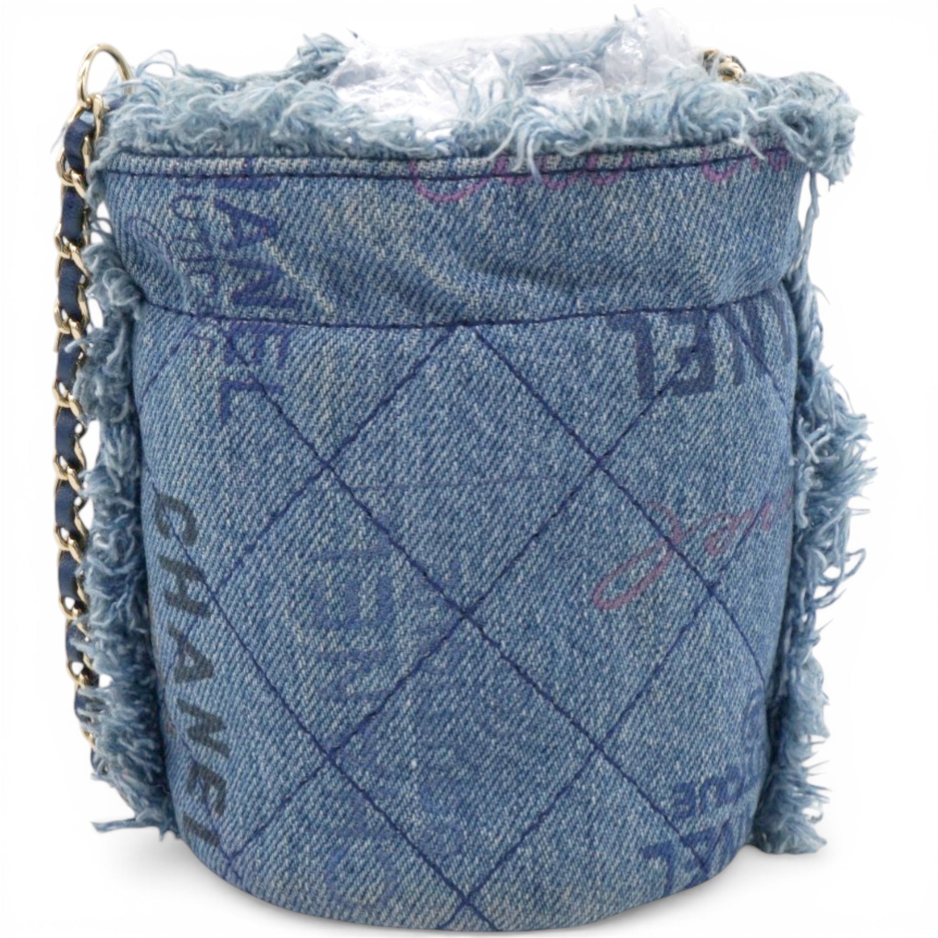 Chanel Denim Quilted Mood Mini Bucket With Chain Blue Multicolor 