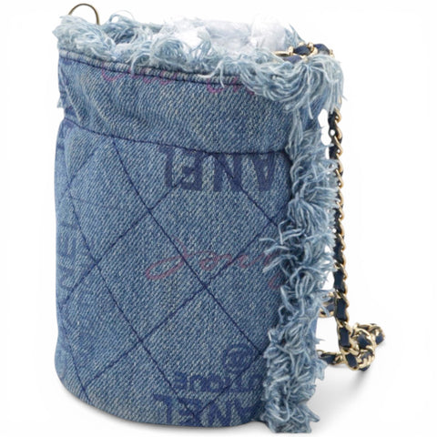 Chanel Denim Quilted Mood Mini Bucket With Chain Blue Multicolor 