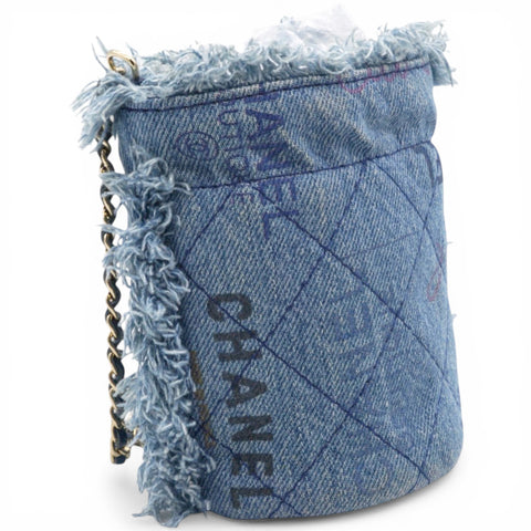 Chanel Denim Quilted Mood Mini Bucket With Chain Blue Multicolor 