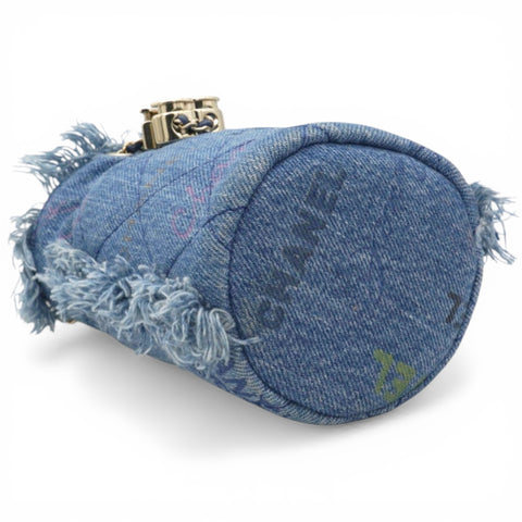 Chanel Denim Quilted Mood Mini Bucket With Chain Blue Multicolor 
