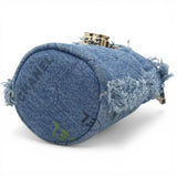 Chanel Denim Quilted Mood Mini Bucket With Chain Blue Multicolor 