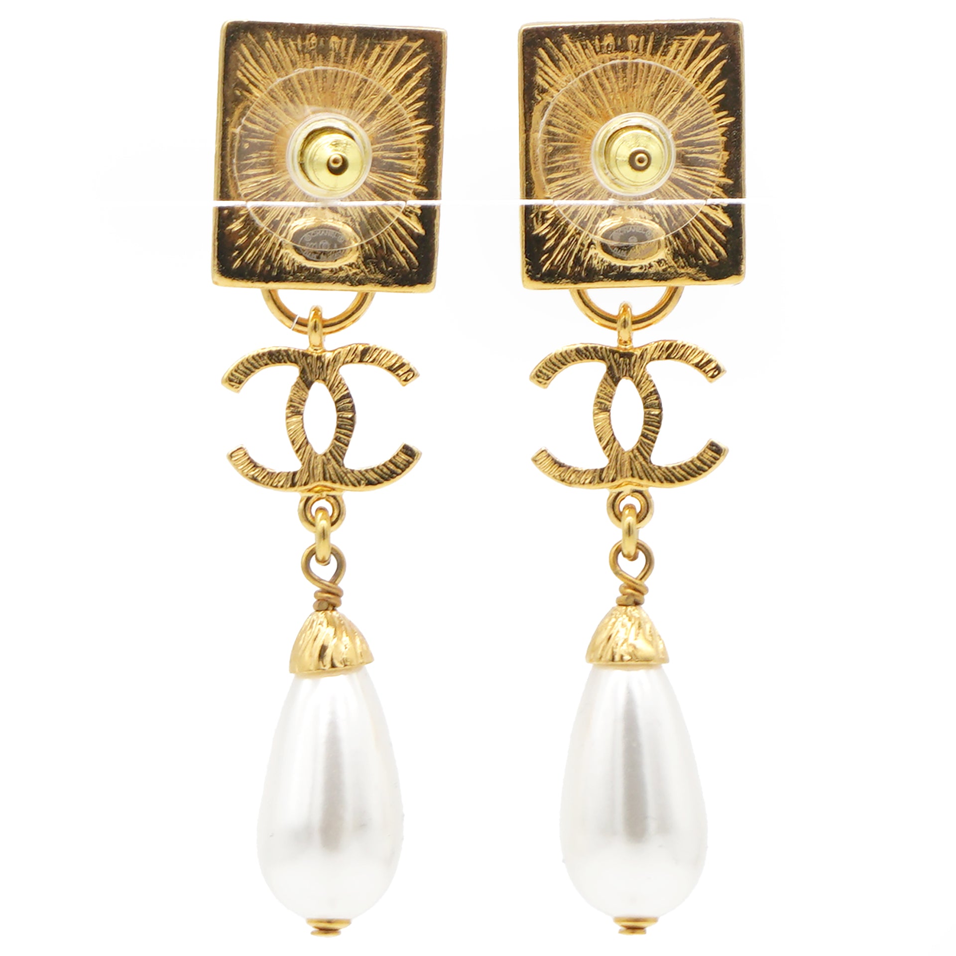 Chanel Faux Pearl Lion Doorknocker Drop Earrings