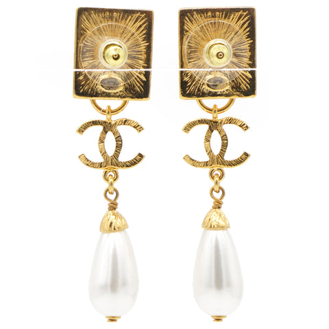 Chanel Faux Pearl Lion Doorknocker Drop Earrings