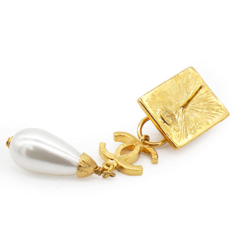 Chanel Faux Pearl Lion Doorknocker Drop Earrings