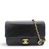 Chanel Flap Bag Black Shiny Grained Calfskin Brushed Gold Hardware 
