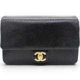 Chanel Flap Bag Black Shiny Grained Calfskin Brushed Gold Hardware 