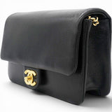 Chanel Flap Bag Black Shiny Grained Calfskin Brushed Gold Hardware 
