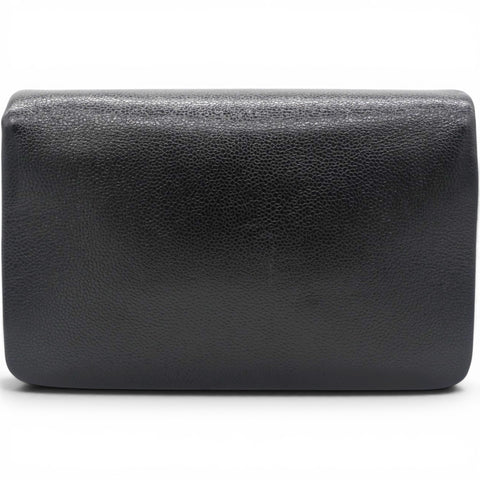 Chanel Flap Bag Black Shiny Grained Calfskin Brushed Gold Hardware 