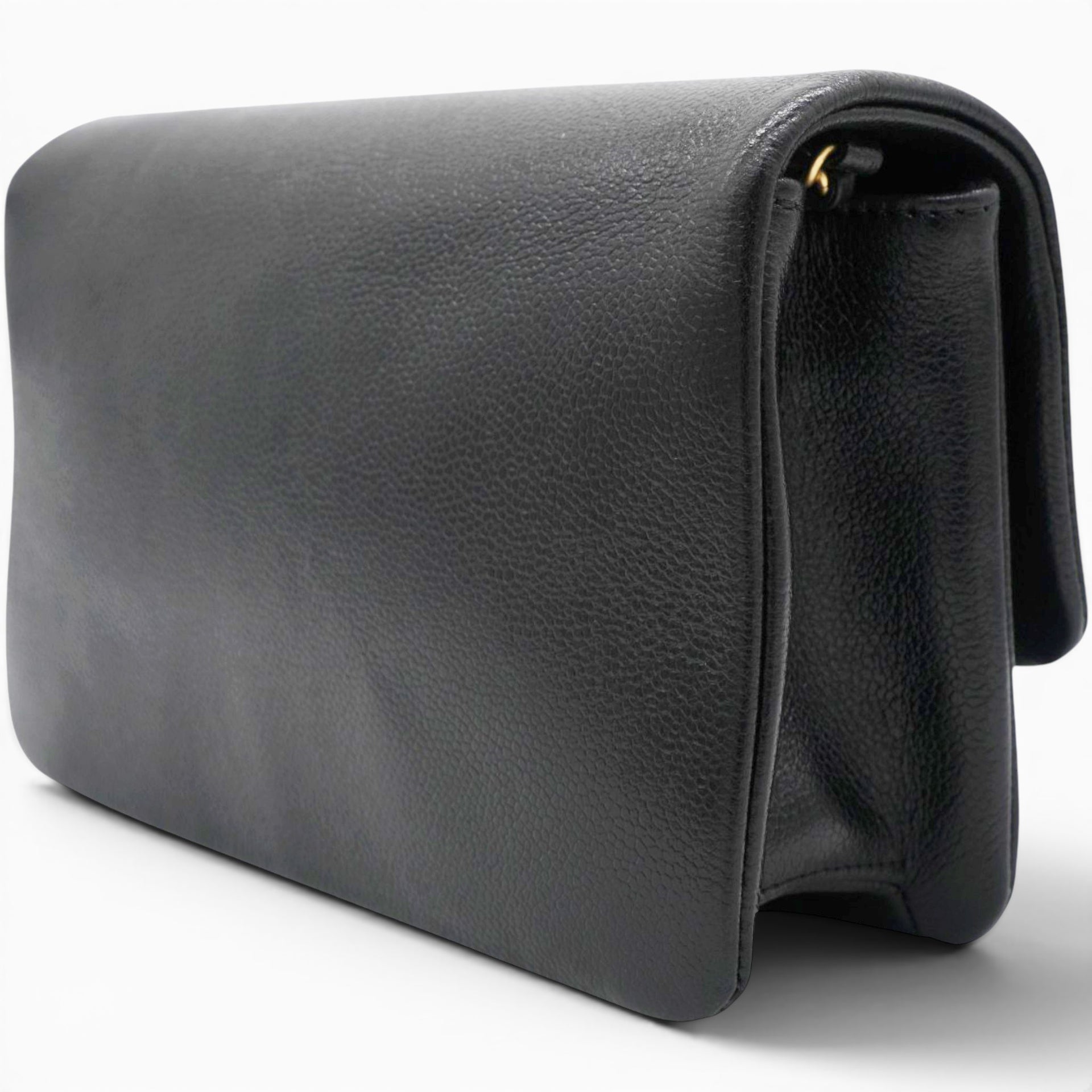 Chanel Flap Bag Black Shiny Grained Calfskin Brushed Gold Hardware 