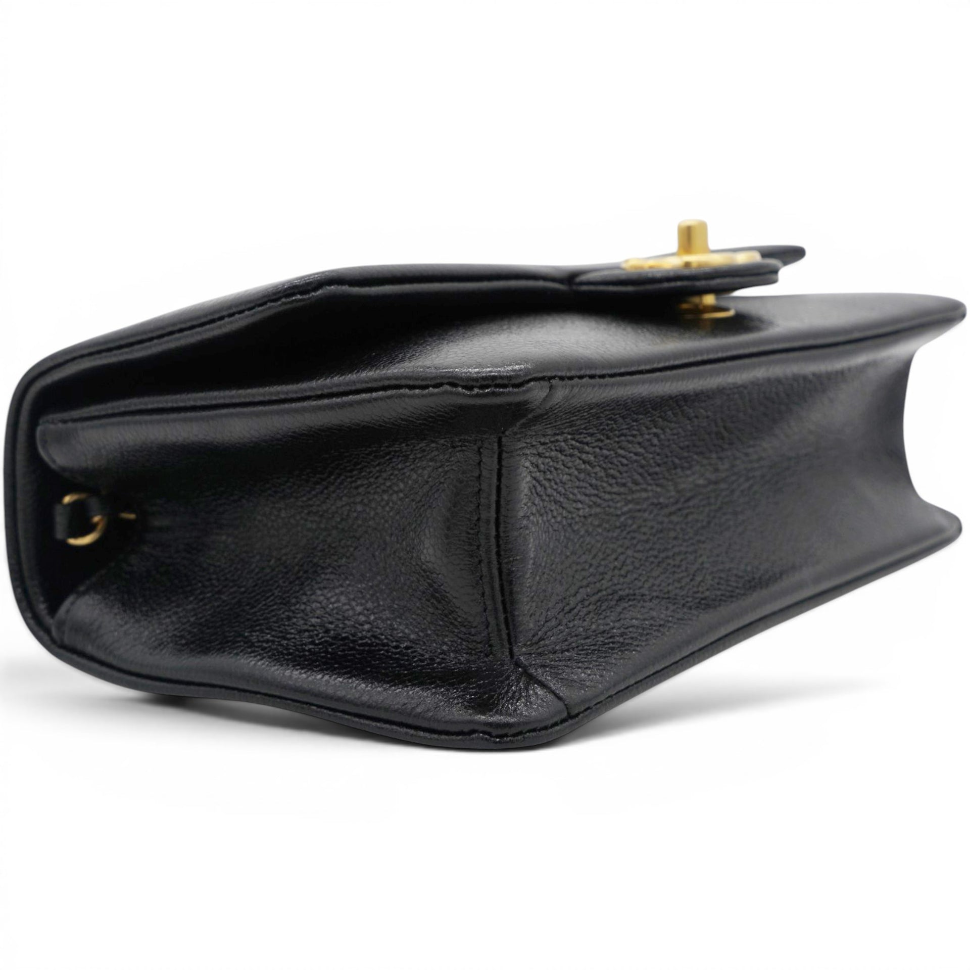 Chanel Flap Bag Black Shiny Grained Calfskin Brushed Gold Hardware 