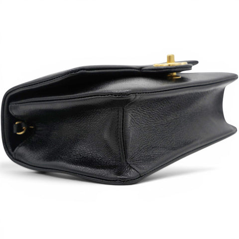 Chanel Flap Bag Black Shiny Grained Calfskin Brushed Gold Hardware 
