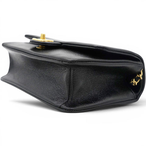 Chanel Flap Bag Black Shiny Grained Calfskin Brushed Gold Hardware 