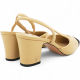 Chanel Goatskin Grosgrain Cap Toe CC Slingback Sandals Beige Black Size37 