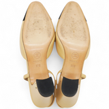 Chanel Goatskin Grosgrain Cap Toe CC Slingback Sandals Beige Black Size37 