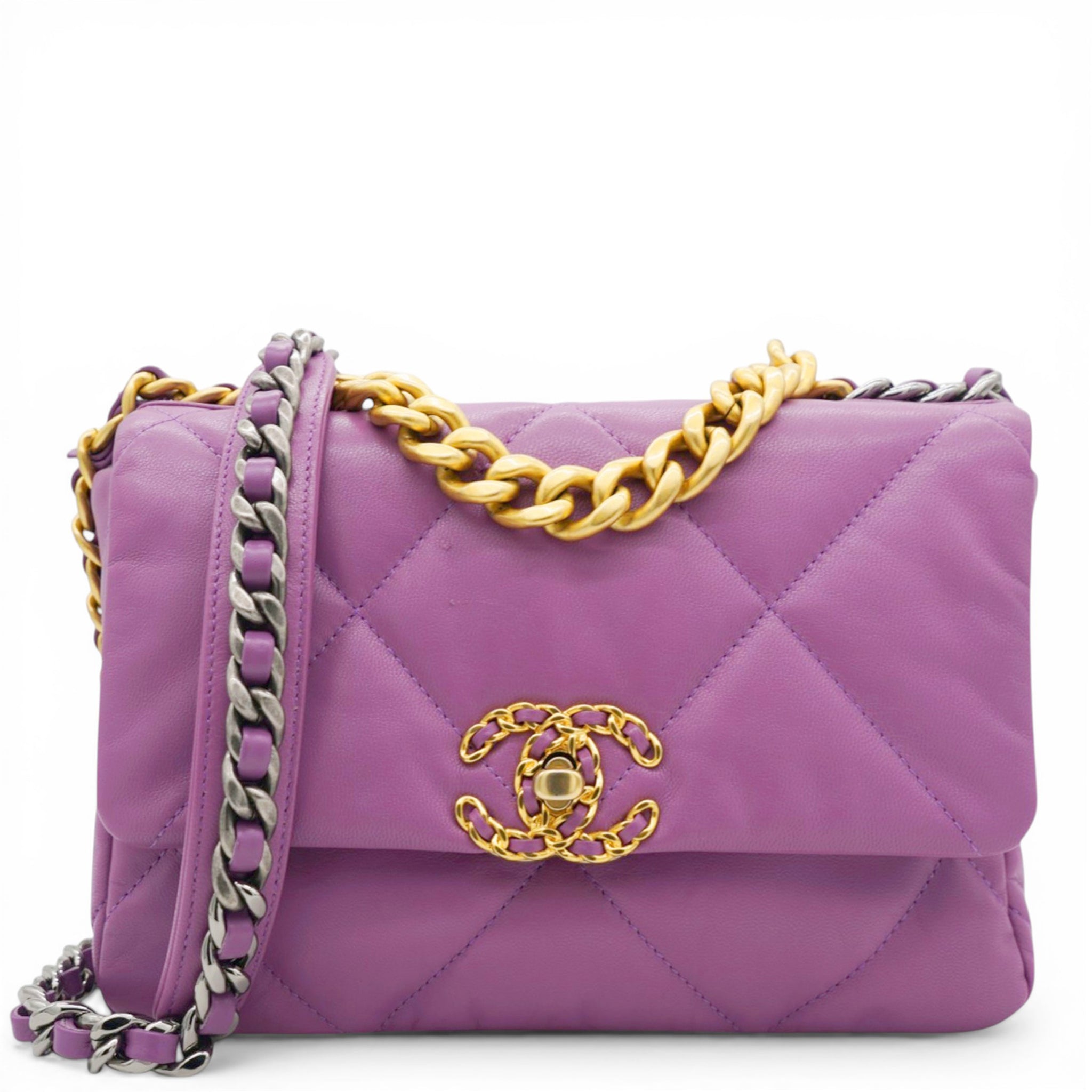 Chanel Goatskin Quilted Small Chanel 19 Flap Purple 