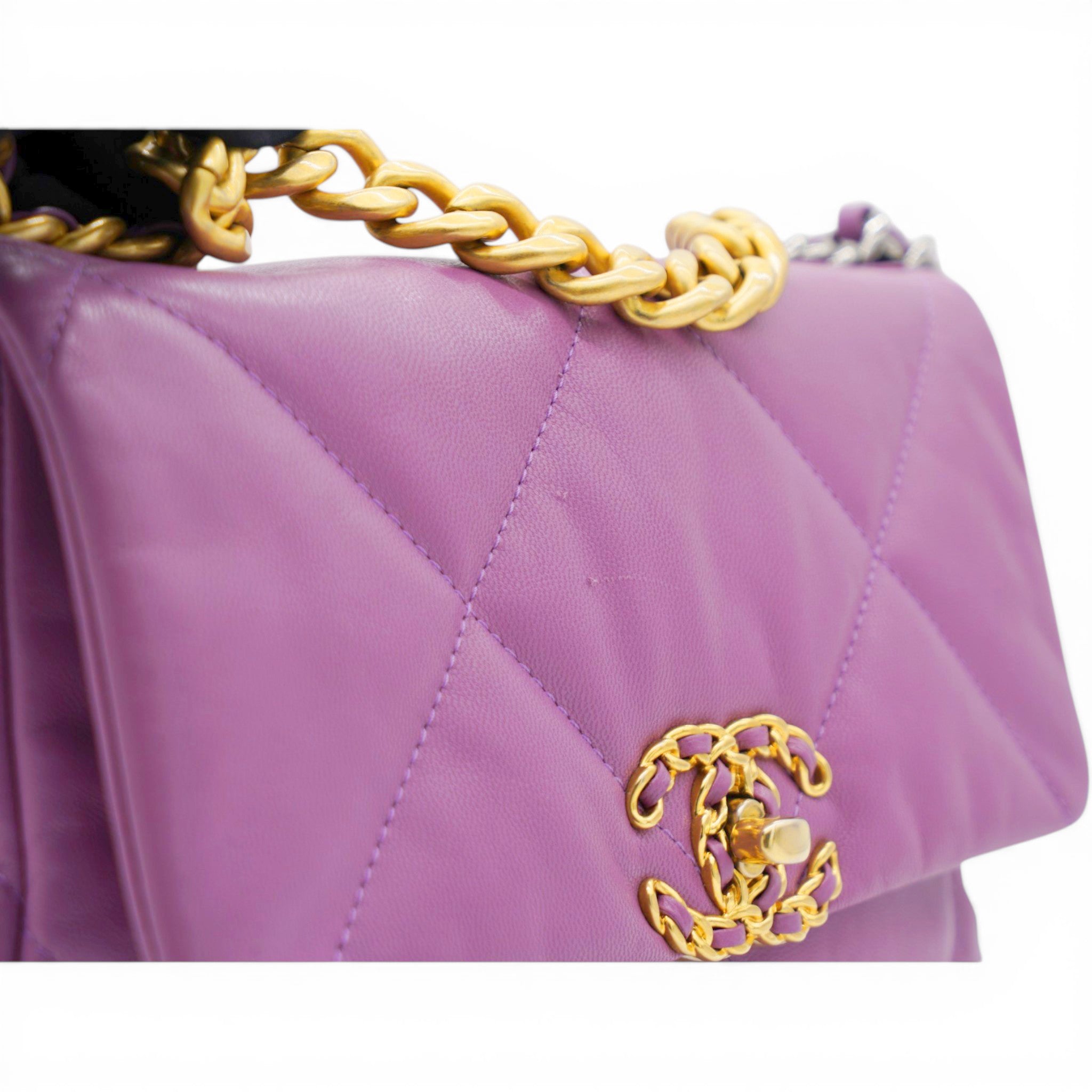 Chanel Goatskin Quilted Small Chanel 19 Flap Purple 