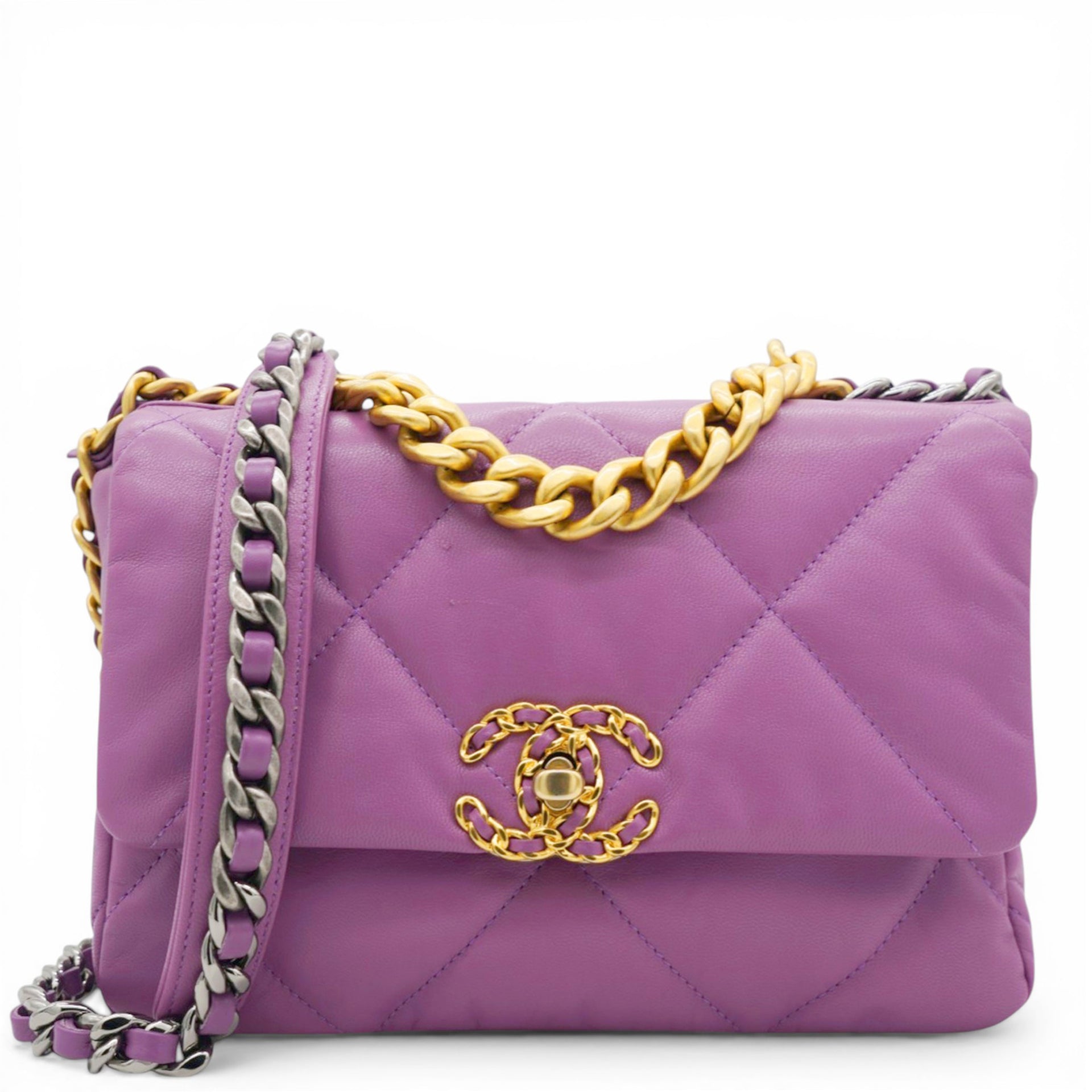 Chanel Goatskin Quilted Small Chanel 19 Flap Purple 
