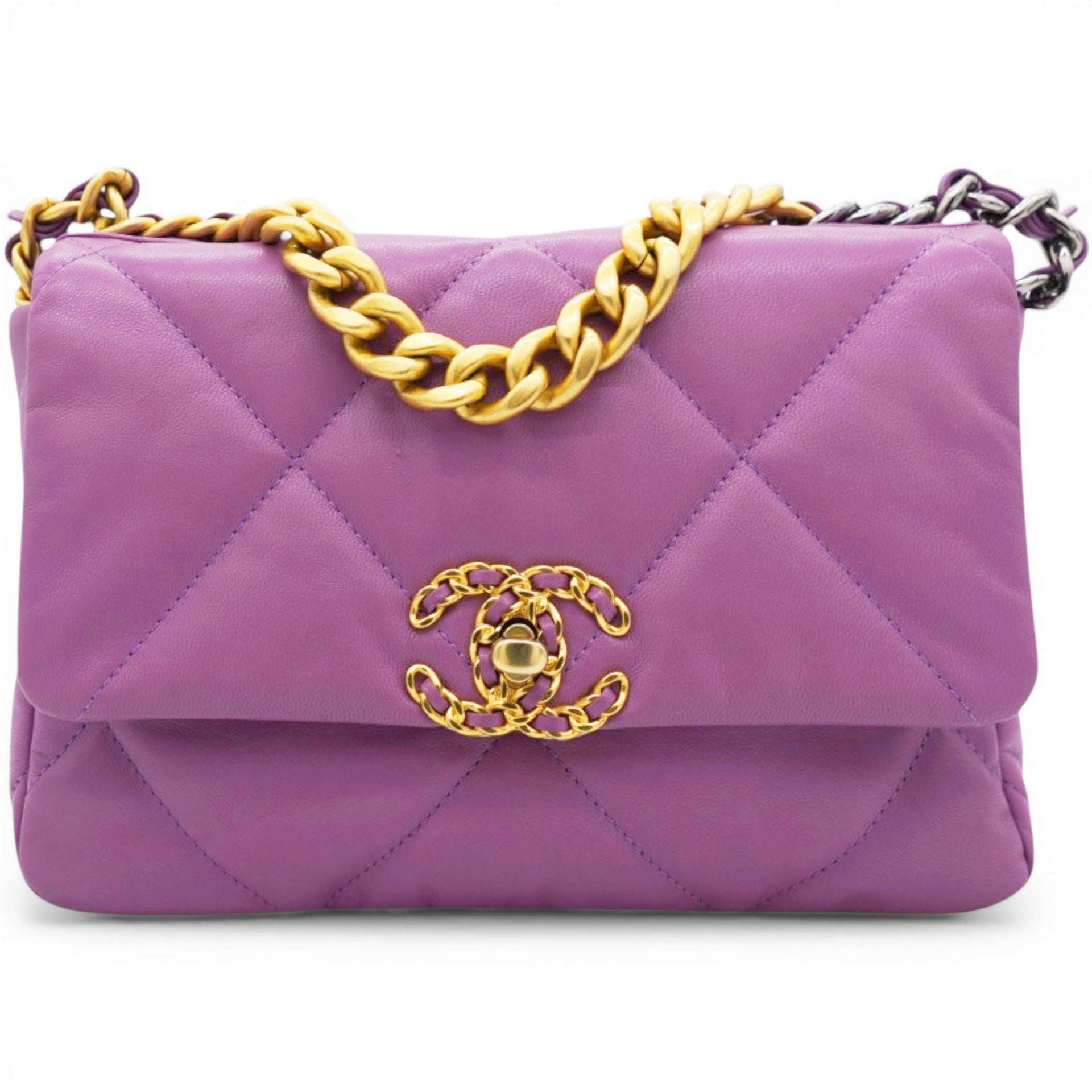 Chanel Goatskin Quilted Small Chanel 19 Flap Purple 