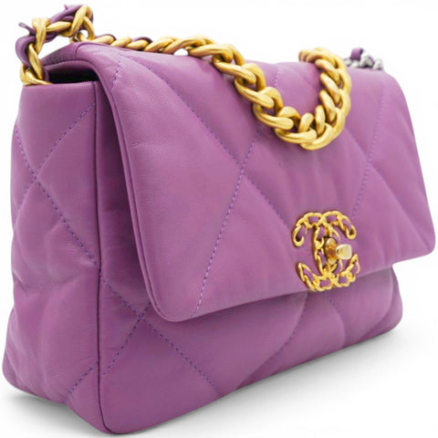 Chanel Goatskin Quilted Small Chanel 19 Flap Purple 