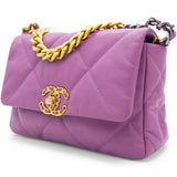 Chanel Goatskin Quilted Small Chanel 19 Flap Purple 