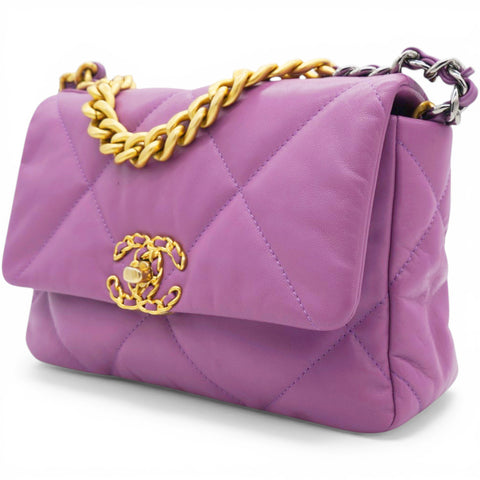 Chanel Goatskin Quilted Small Chanel 19 Flap Purple 
